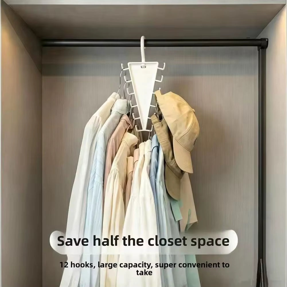 V-Shape Rotatable Multi-Hook Closet Organizer with 12 Hooks - Double-Sided Space-Saving Multifunctional Wardrobe Hat Rack