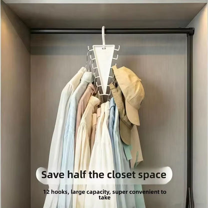 V-Shape Rotatable Multi-Hook Closet Organizer with 12 Hooks - Double-Sided Space-Saving Multifunctional Wardrobe Hat Rack